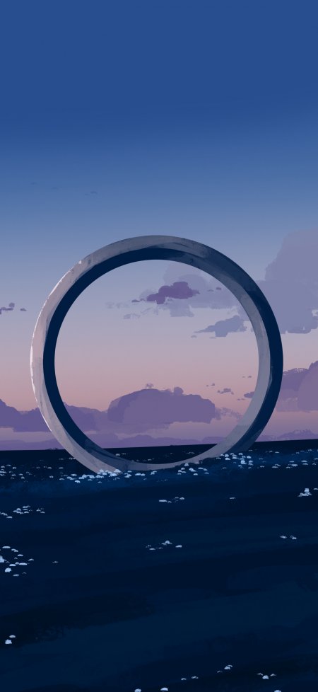 环形建筑紫色晚霞天空极简风景动漫手机壁纸