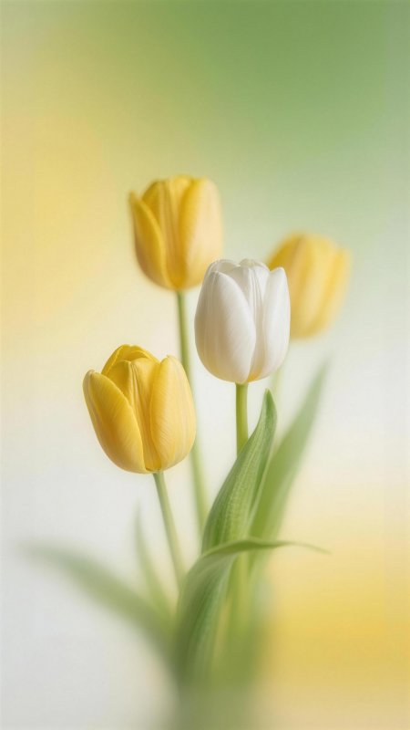 黄白郁金香花束春日清新花卉风景手机壁纸