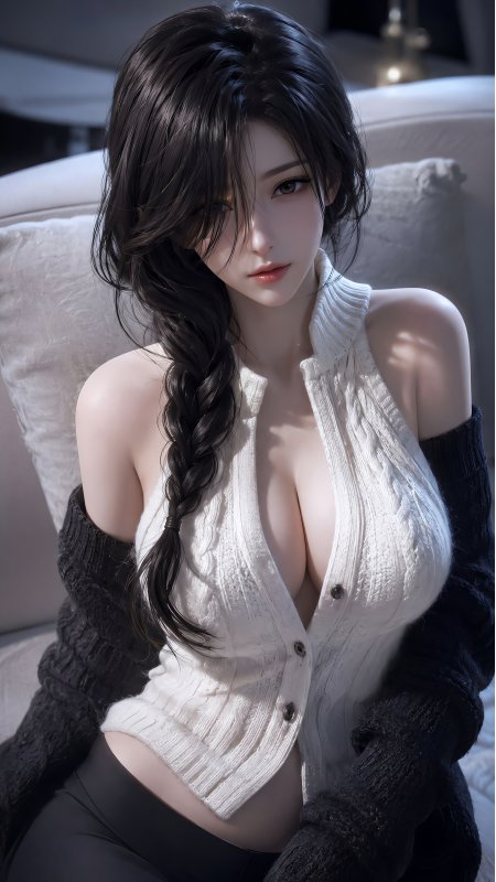 黑发美女白毛衣沙发慵懒日常人物手机壁纸
