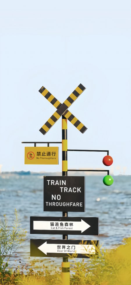 海边铁路指示牌风景手机壁纸