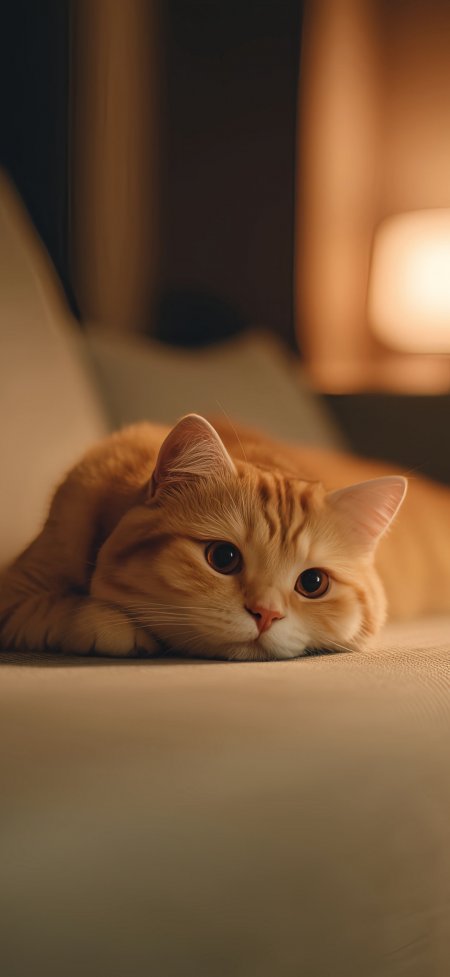 橘猫沙发慵懒午后萌宠人物手机壁纸