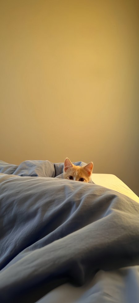 橘猫探头被窝萌态可爱动物手机壁纸