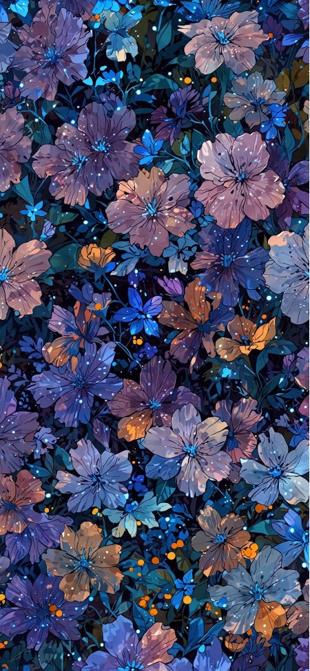 蓝紫花卉插画梦幻绚丽创意手机壁纸