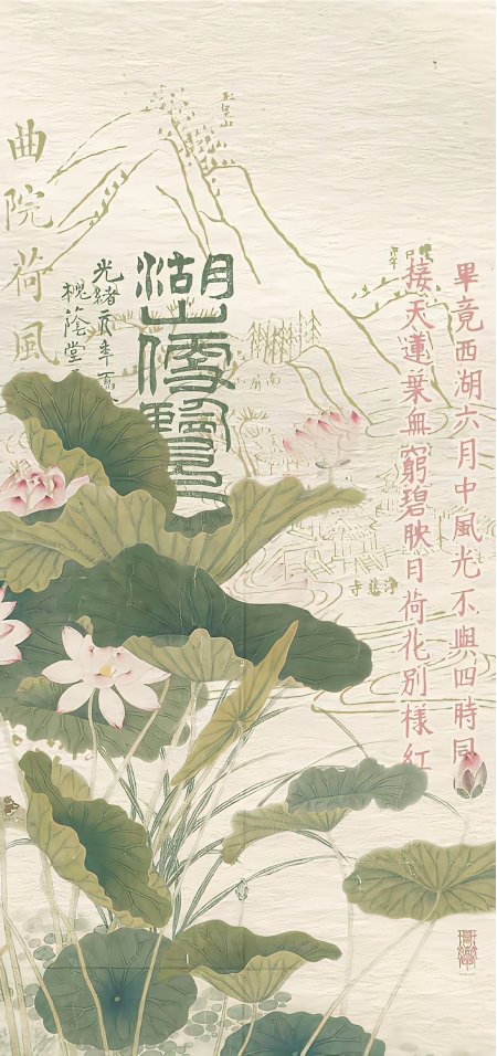 曲院荷风书法荷花国风艺术手机壁纸