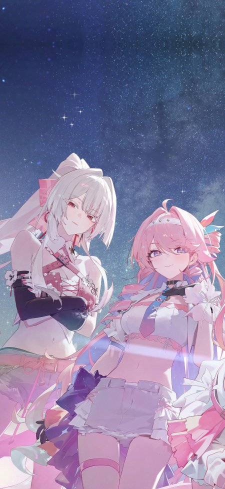 星空下两位少女动漫人物手机壁纸