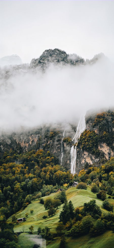 山间瀑布云雾缭绕自然风光风景手机壁纸