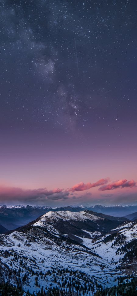 雪山星空银河晚霞梦幻自然风景手机壁纸