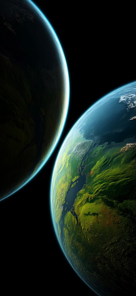 宇宙视角下双行星绿色地表科幻创意手机壁纸