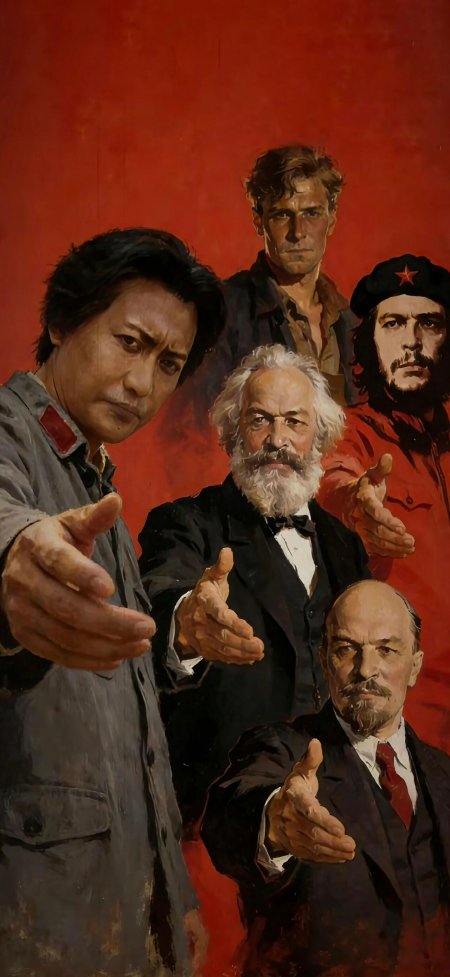 红色背景五位伟人伸手历史人物绘画手机壁纸