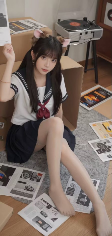 黑发美女猫耳发饰水手服纸箱背景室内可爱风格人物手机壁纸