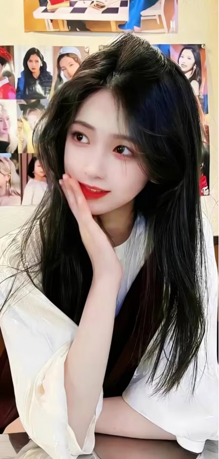 美女白色上衣托腮红唇微笑背景多张人物照温柔人物手机壁纸