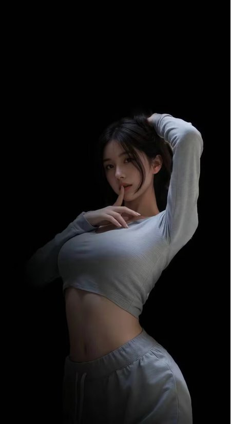 美女穿灰运动套装黑背景撩发人物手机壁纸