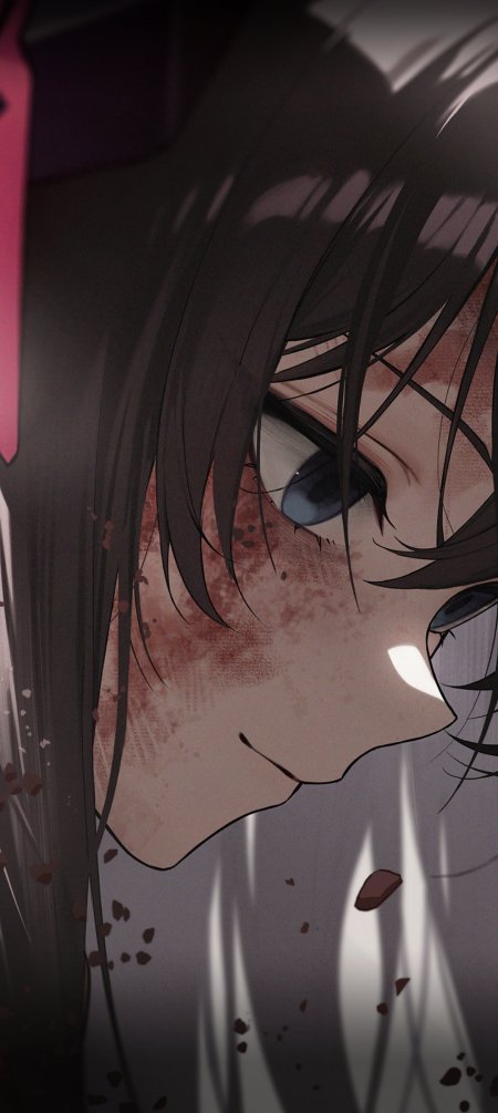 黑发动漫少女侧脸带血迹动漫手机壁纸