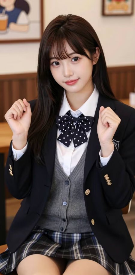 少女黑西装灰背心波点领结校园风手机壁纸