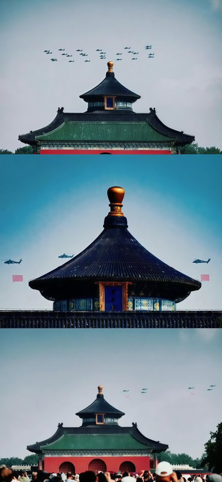 天坛祈年殿直升机编队飞行手机壁纸