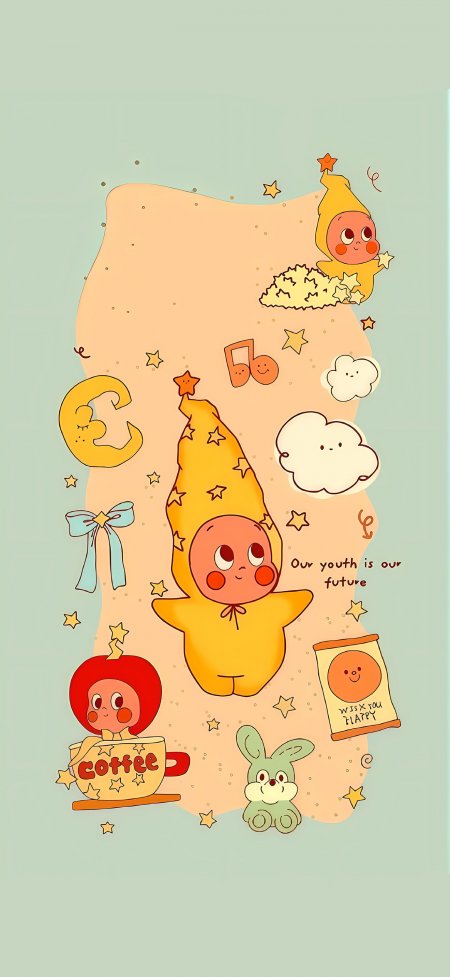 星星人卡通角色咖啡杯兔子星星梦幻可爱动漫手机壁纸