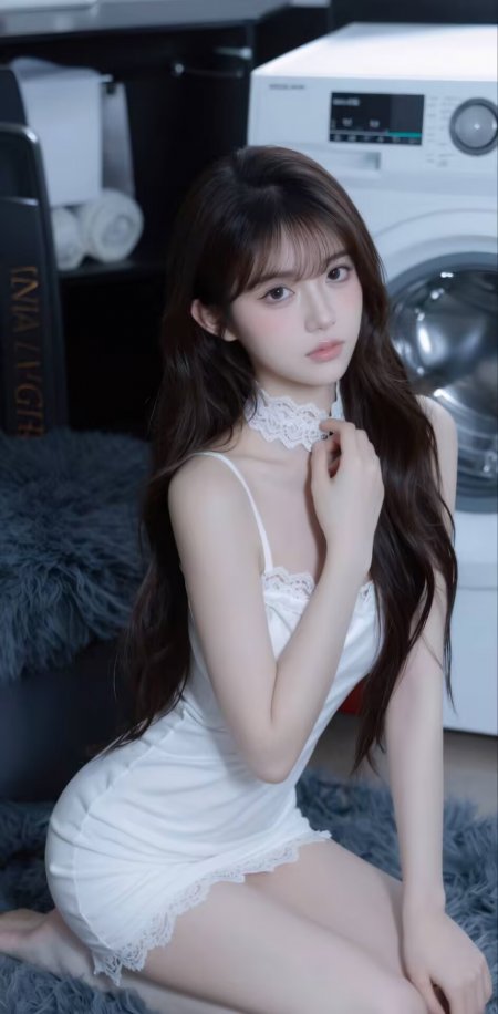 长发美女白色蕾丝吊带裙室内柔美光影人物手机壁纸