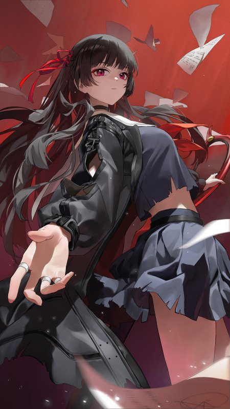 鸣潮朽叶千咲黑发红瞳少女动漫手机壁纸