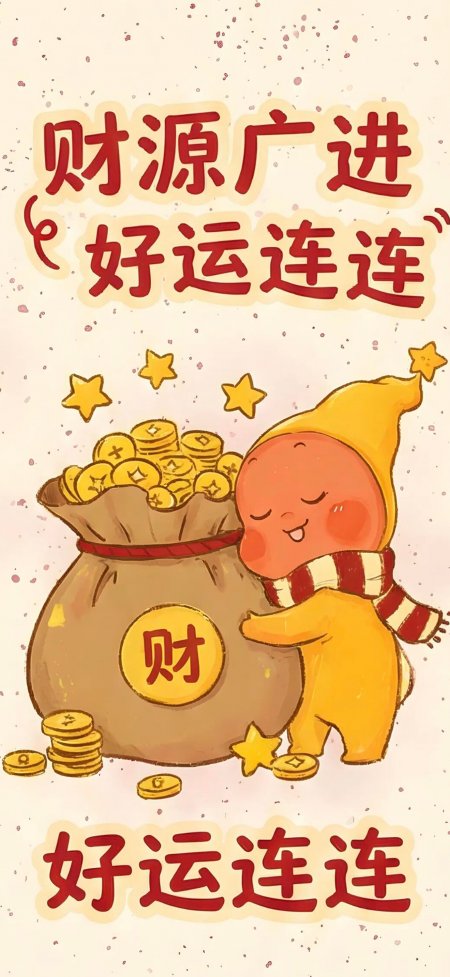 星星人抱财袋金币星星好运连连创意手机壁纸