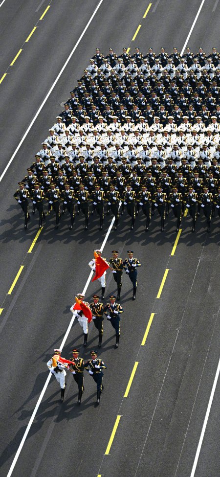 九三阅兵方阵整齐行进庄严风景手机壁纸