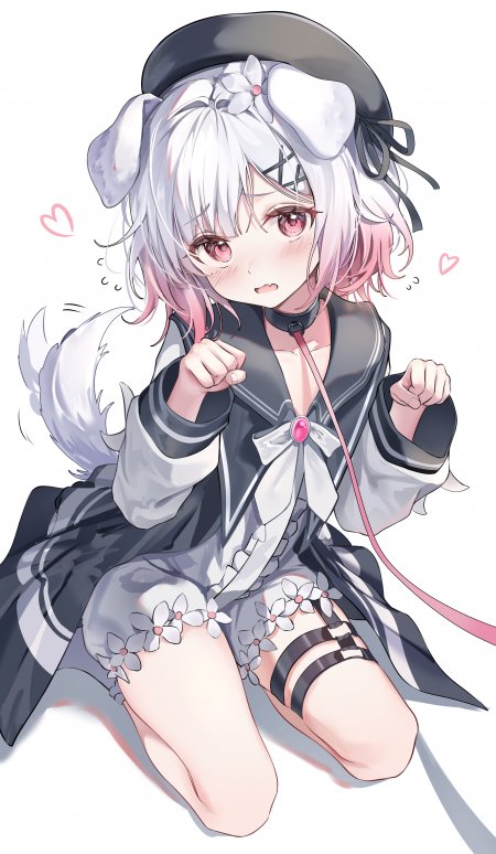 魔法少女的魔女审判樱羽艾玛白发粉梢少女狗耳帽跪姿可爱动漫手机壁纸