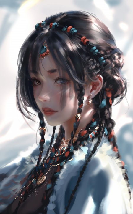 少数民族风编发少女侧脸插画二次元动漫手机壁纸