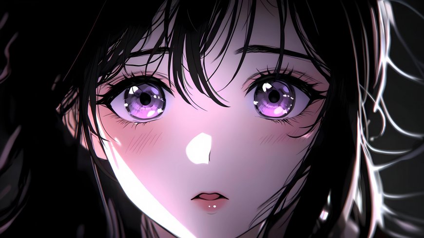 动漫少女紫瞳黑发特写人像动漫电脑壁纸