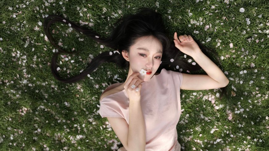春日樱花草地美女躺卧人物摄影电脑壁纸