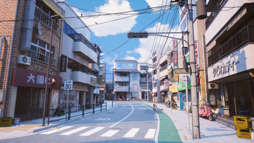 日式街道樱花电线杆交通标志风景电脑壁纸c