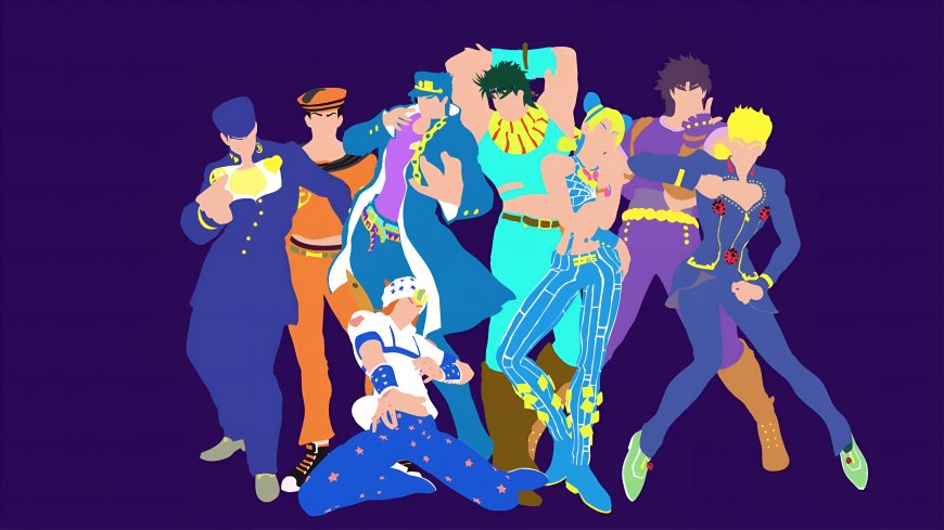 JOJO奇妙冒险角色群像紫色背景动漫电脑壁纸