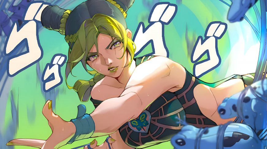 JOJO奇妙冒险徐伦绿色背景动漫电脑壁纸