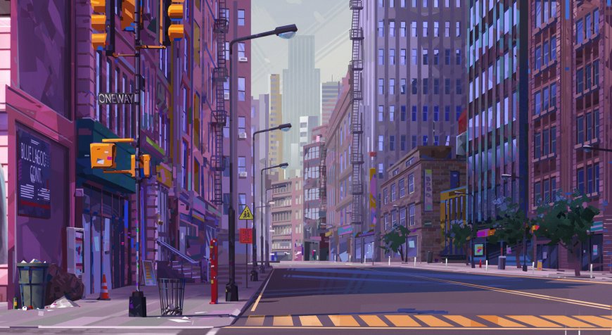 唯美城市落日风景插画电脑壁纸