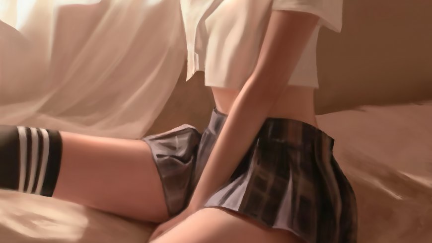 百褶裙少女坐姿特写JK制服动漫少女电脑壁纸