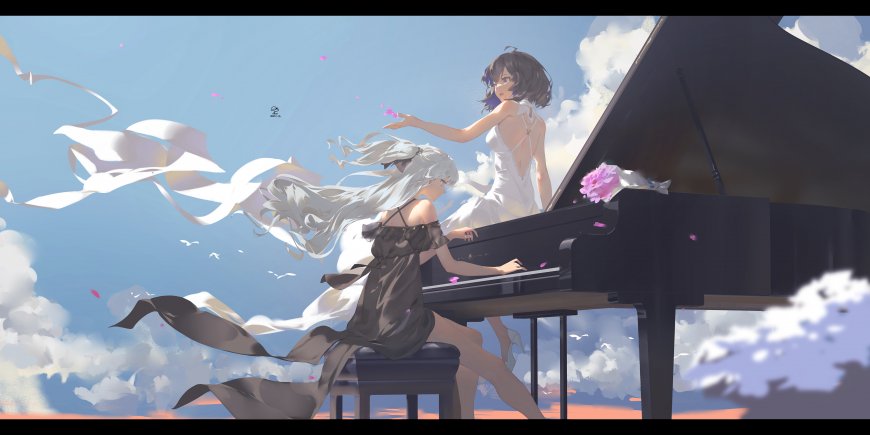 崩坏三希儿布洛妮娅云端钢琴合奏动漫少女电脑壁纸