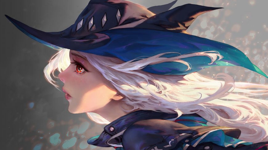 白发魔女侧颜特写奇幻风格动漫少女电脑壁纸