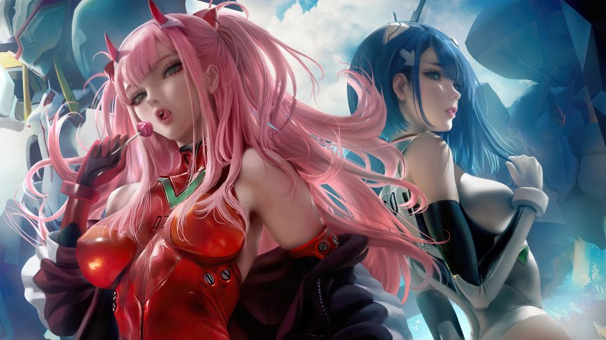 DARLING in the FRANXX零二与莓双人战斗服动漫少女电脑壁纸