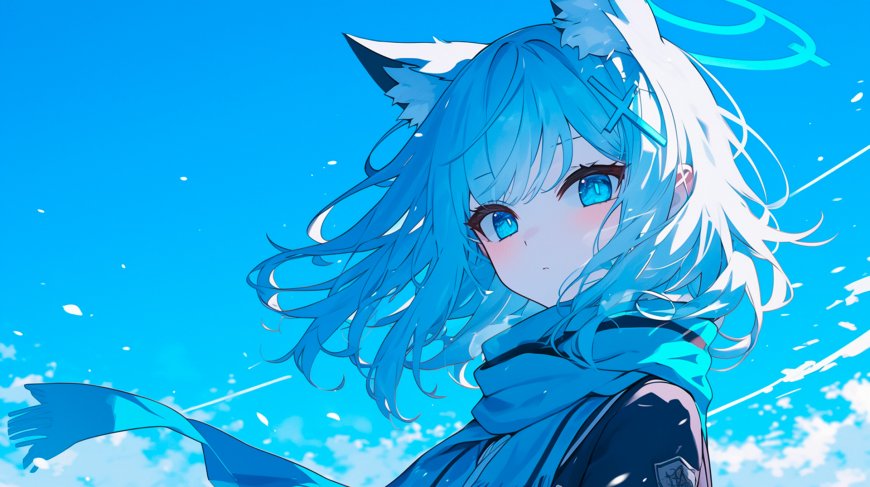 碧蓝档案蓝发猫耳少女蓝天动漫电脑壁纸