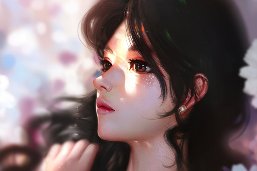 侧颜少女阳光洒落发丝微卷温柔光影美女电脑壁纸