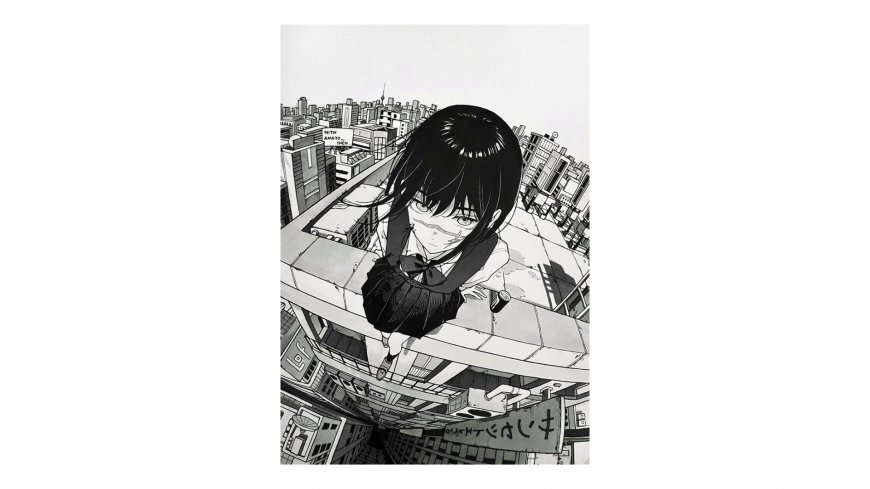 电锯人三鹰朝城市楼顶俯瞰黑白漫画动漫少女电脑壁纸
