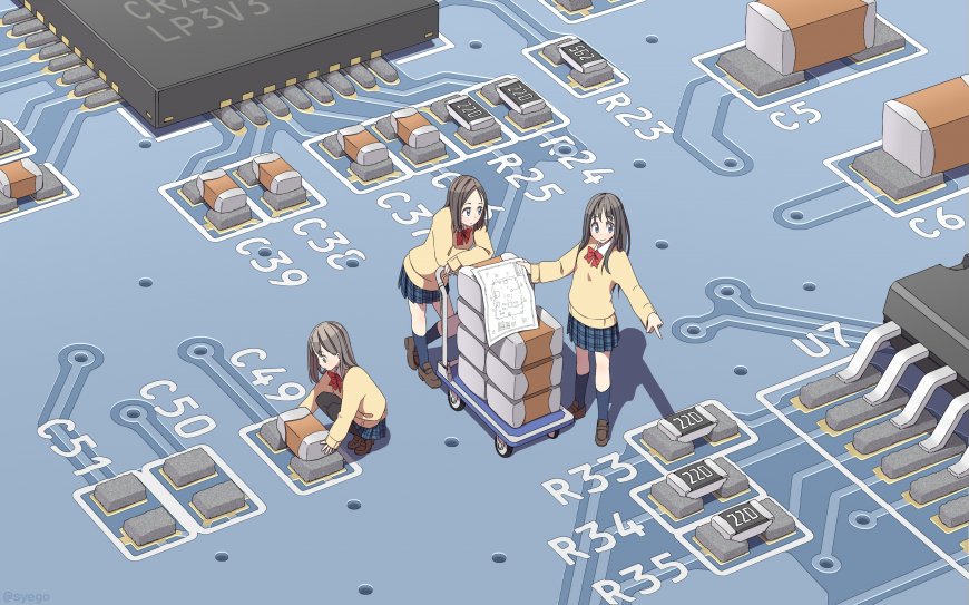 电子系JK的日常电路板上的少女SYEGO插画动漫少女电脑壁纸