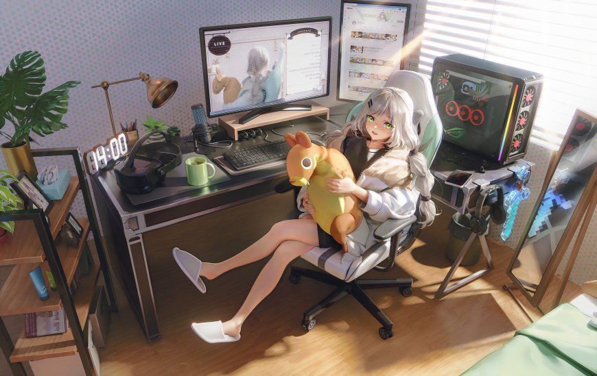 电竞少女房间场景虚拟主播VIICHAN动漫少女电脑壁纸