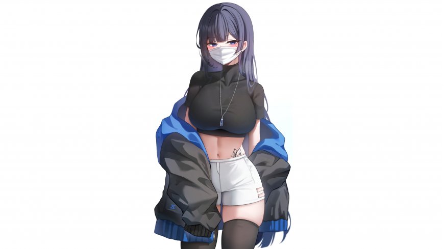 韩国画师Biya原创紫发口罩少女潮流插画电脑壁纸