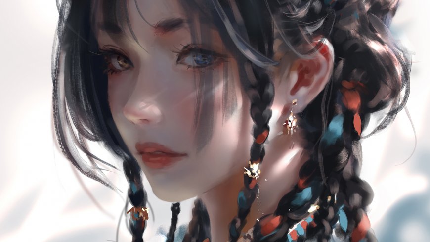 鬼刀插画辫子少女异色瞳唯美古风电脑壁纸