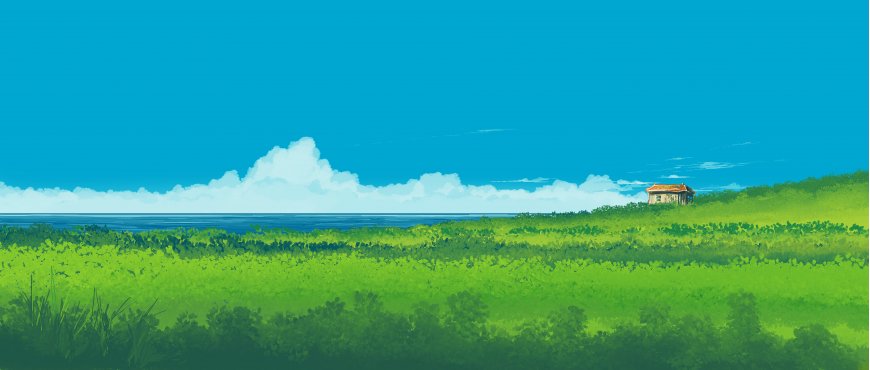 海边草地小屋自然风光风景电脑壁纸