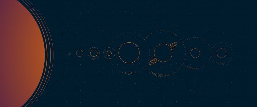 极简线条描绘太阳系行星科幻风景电脑壁纸