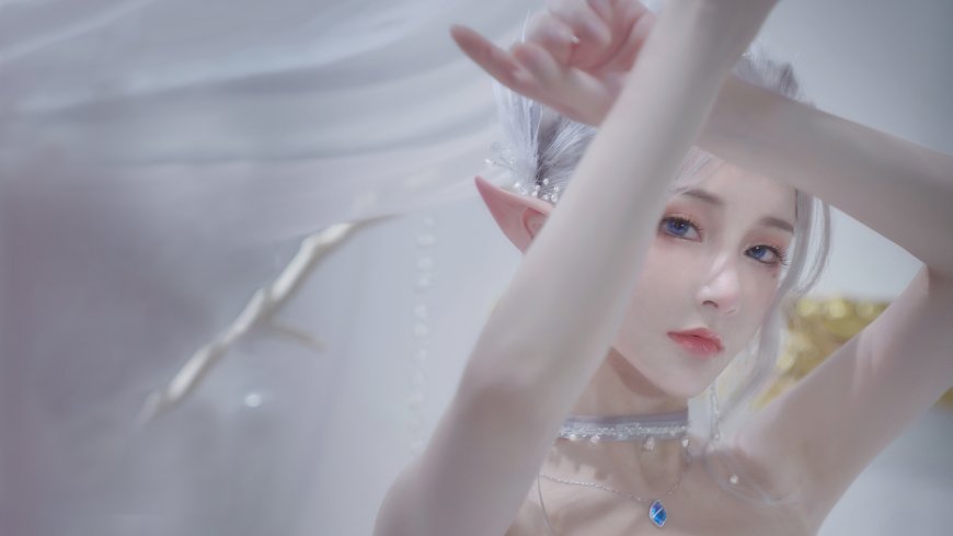 精灵耳美女抬手轻抚面纱奇幻摄影人物电脑壁纸