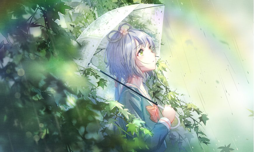 洛天依雨中撑伞动漫电脑壁纸