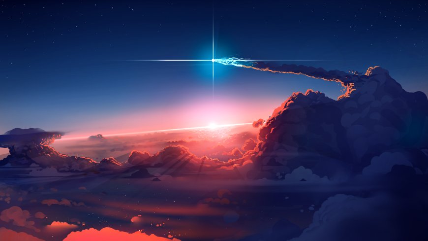 日落时分天空中的光束与云层风景电脑壁纸