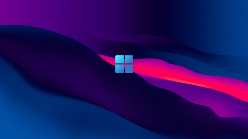 微软Windows11系统蓝紫流体波浪Logo创意电脑壁纸