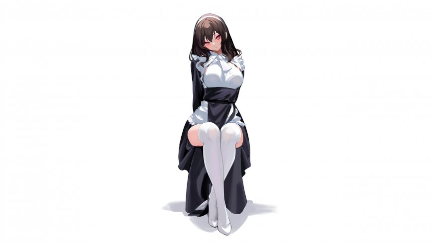 圣洁修女盖因坐姿黑白配色动漫少女电脑壁纸